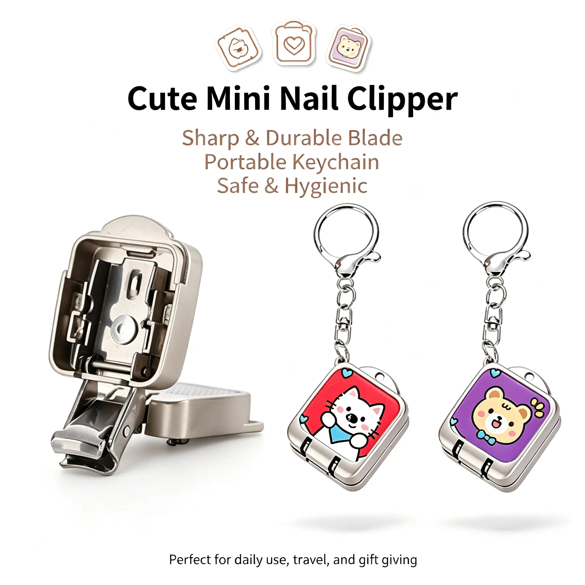 Cute Cartoon Mini Nail Clipper Keychain Portable Pocket Size Nail Trimmer Kawaii Cat Bear Small Manicure Tool Compact Nail Cutter Backpack Accessory Travel Daily Nail Care