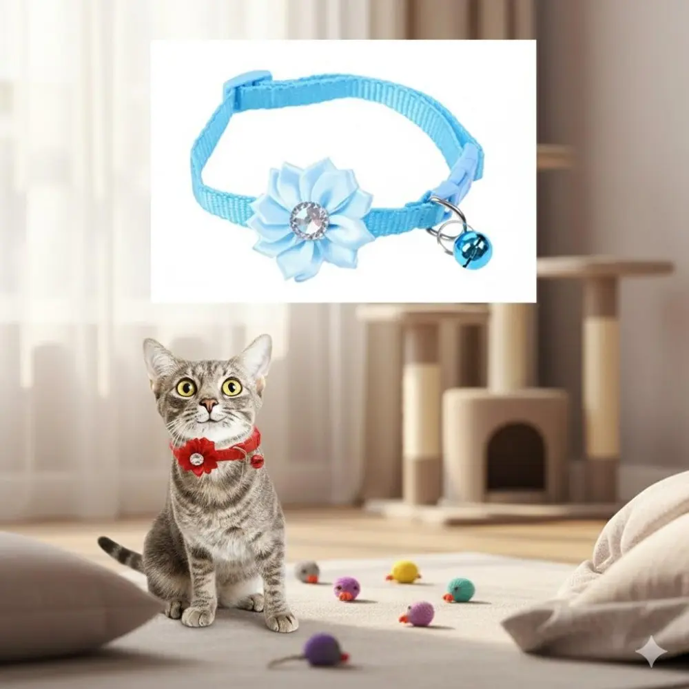 Adjustable Pet Safety Collar with Anti-Choke Buckle, Reflective Night Visibility, Seven Color Options. Chew-Proof Nylon Webbing, Engravable, Universal Fit for Dogs & Cats, Durable Leash Accessory with Bells.