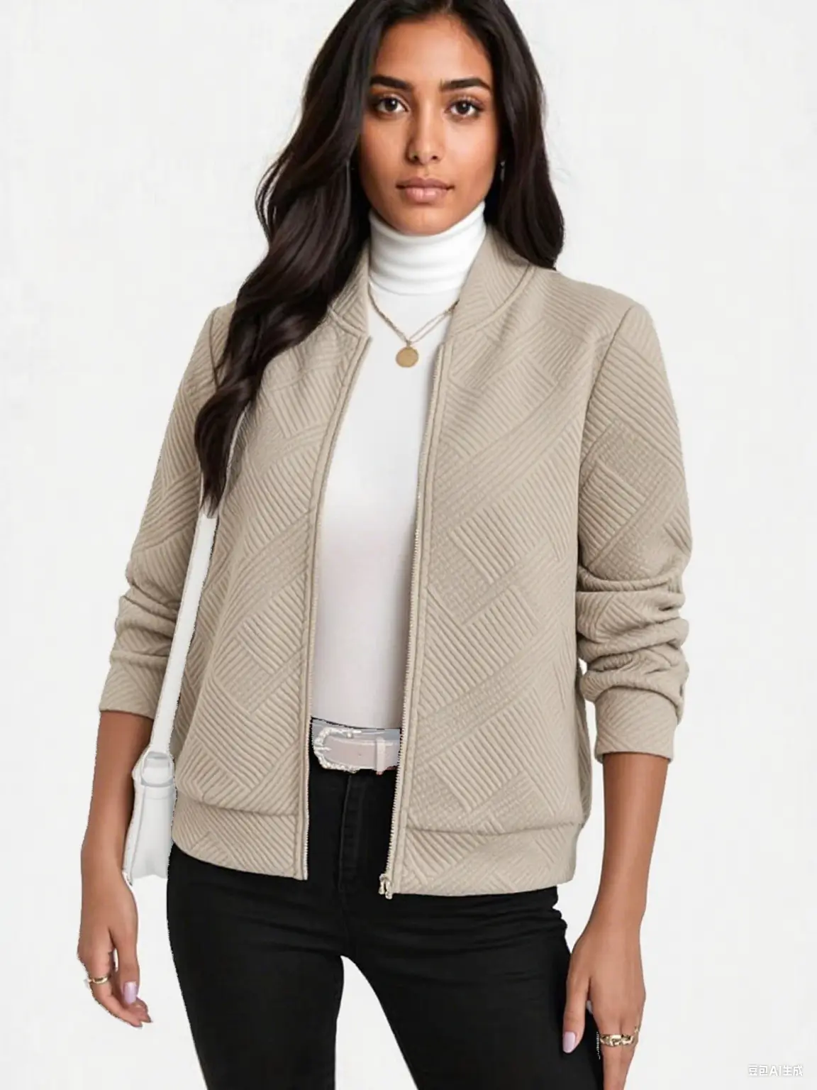 Women's Autumn Winter Fashion Casual Jacquard Jacket Coat, Basic Fitted Style, Moderate Fabric Thickness, Perfect for Spring & Fall Seasons