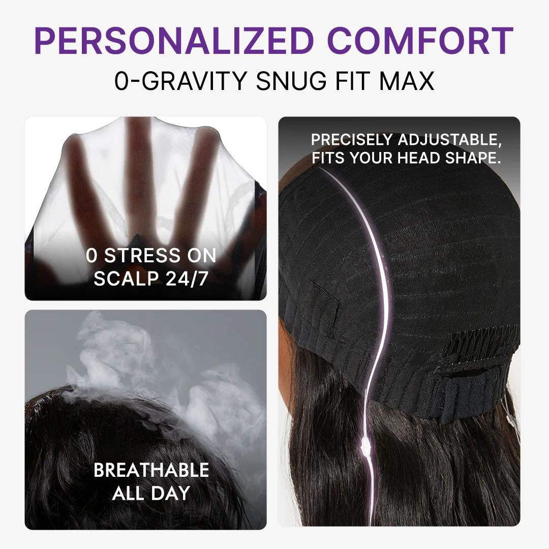 Luvme All Day Comfort Wig Glueless 7x6 Closure Pre Plucked Pre Bleached Pre Cut Melted Lace 180% Density Silky Straight Ready To Go-Come with Left Side Part 250% MyOwn-Fit™ Cap