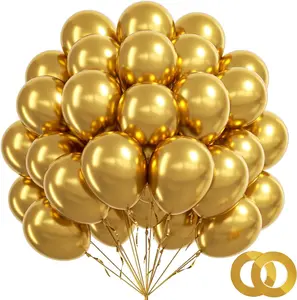 Luminus 100pcs Metallic Gold Balloons 12 inch, Chrome Gold Balloons with Gold Ribbon for Birthday Graduation Engagement Wedding Party