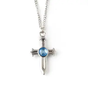 Cross-Sword Blue Pearl Necklace Keychain Two-piece set of accessories from the anime Fairy Tail Fairy Tail Cross Sword Necklace & Keychain Set with Blue Gem Anime Cosplay Jewelry Fullbuster Inspired Cross Sword Pendant Necklace and  Bundle  men
