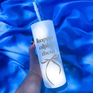 Kappa Alpha Theta Coquette Bow Tumbler with Straw- White