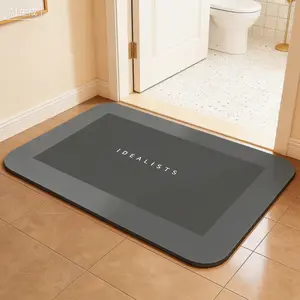 Bath Mat - Darkgrey 17"x27" Non Slip Super Absorbent Stain Resistant Quick Dry Thin Bathroom Rug with Rubber Backing for Easy Care & Anti-Skid - Leather