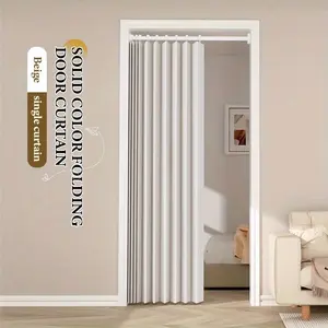 Elegant Bohemian Style Foldable Door Curtain with Stripes, High Weight Thickened Natural Drop, Magnetic Partition for Living Room Bedroom Kitchen