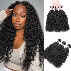OQ HAIR Water Wave Hair Bundles 100% Virgin Human Hair Weaving Natural Black Color 3 4 Bundle Deals Double Weft Sew in Hair Extensions
