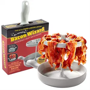Microwave Bacon Cooker- Bacon Wizard Cooks 1LB of Bacon and Reduces Fat by 40%- Use for Easy Holiday Xmas Meal Prep- Crispier, Healthier, Quicker Bacon Every time- Grease Catcher Makes Clean Up Simple