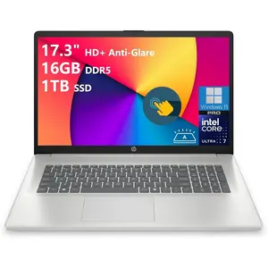 HP 17.3" AI Laptop, Intel Core Ultra 7 255U, 16/32/64 GB DDR5, 1TB/2TB SSD, HD Touchscreen, Backlit Keyboard, Windows 11 Pro, Wi-Fi 6, Natural Silver