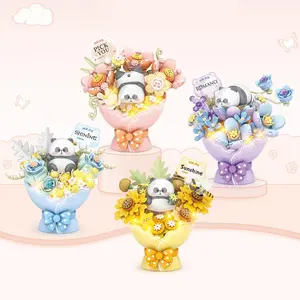 Panda Bouquet Building Blocks, Small Particle Assembly Toy, DIY Model Ornament, Festival Gift for Girlfriend