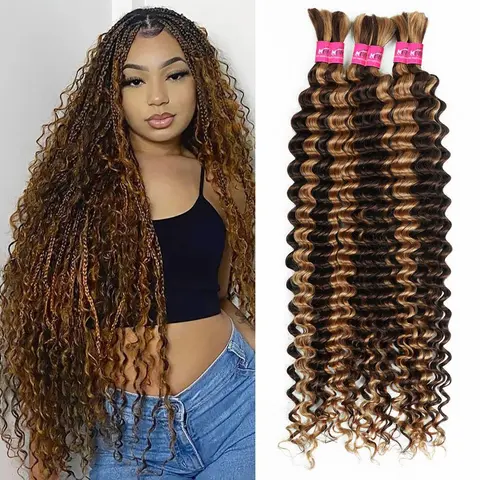 P4 27 Highlight Deep Wave Bulk Human Hair For Braiding No Weft P4 30 Ombre Colored Bulk Human Hair Extensions 100g Per Bundle