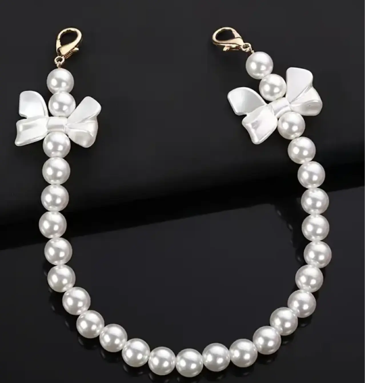 Pearl Bag Chain with Bows - Cute Handheld Purse Chain, Elegant Bag Handle Strap Extender, Keychain & Hanger for Small Bags bag accessory Adjustable Bag Extension Chain Strap