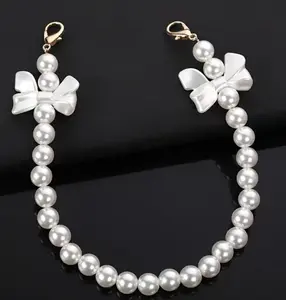 Pearl Bag Chain with Bows - Cute Handheld Purse Chain, Elegant Bag Handle Strap Extender, Keychain & Hanger for Small Bags bag accessory Adjustable Bag Extension Chain Strap
