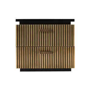 Modern Style 2-Drawer Nightstand Made With Mango Wood and Finished with Brass Metal