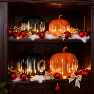 New product launch:Glass Starry Night Pumpkin Lantern, bedroom decor,valentines gift for bf, party decor Pumpkin Lantern,unique decor Thanksgiving Table Decoration,Black and Orange Two-Piece Set Magnetic Gift