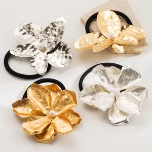 Fashion flower metal high elastic hair band sweet simulation flower headrope temperament versatile high ponytail hair accessories