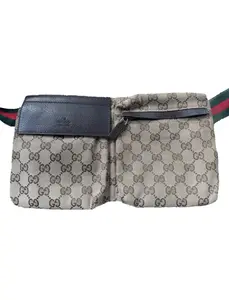 Pre-owned GUCCI Canvas Belt Bags Vintage GG Monogram Bag/Waist Pouch Brown Leather Trim