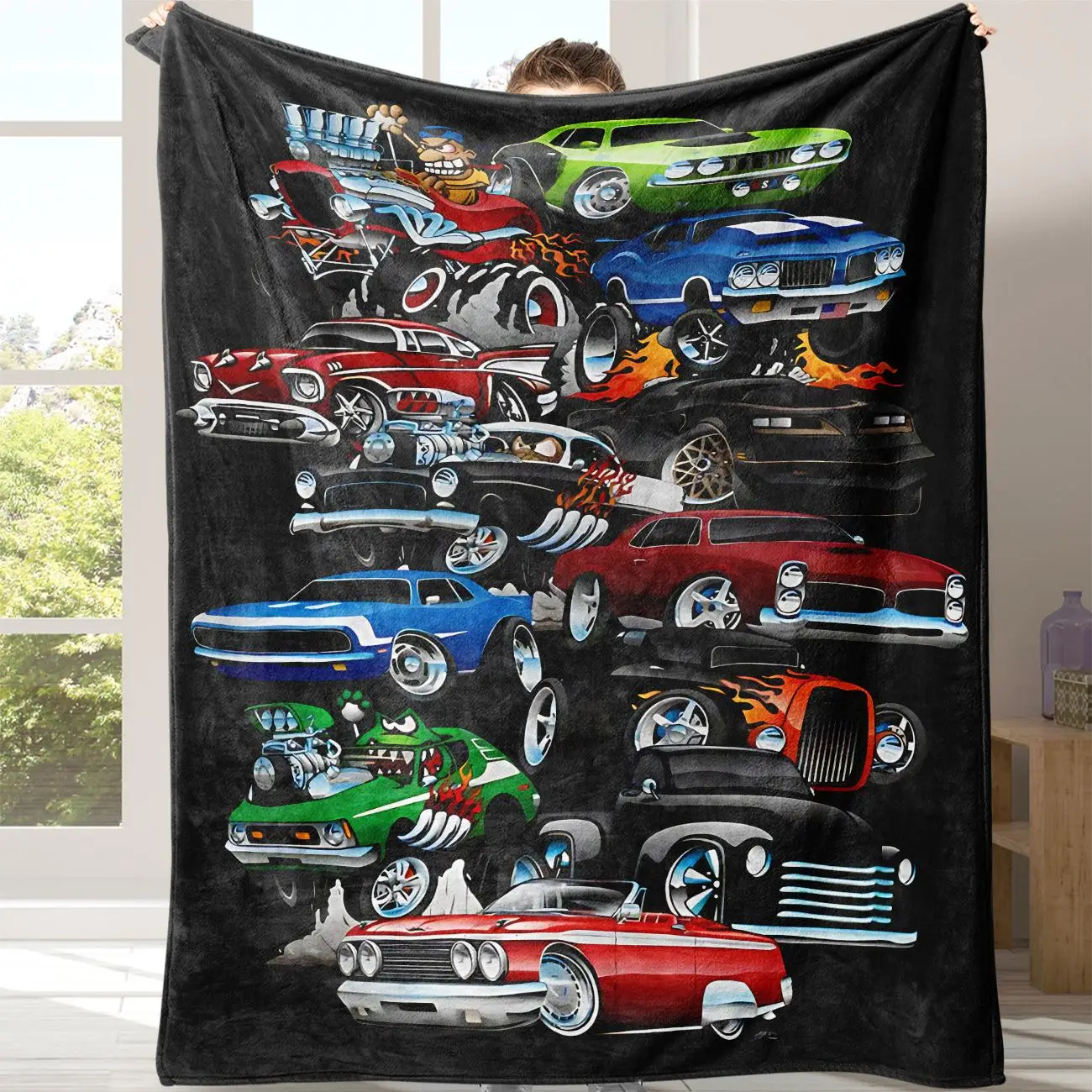 Cartoon Car Print Cozy Plush Blankets, 1 Count Warm Napping Throw Blanket with Storage Bag, All Season Blanket, Breathable Comfortable Blanket, Comfy