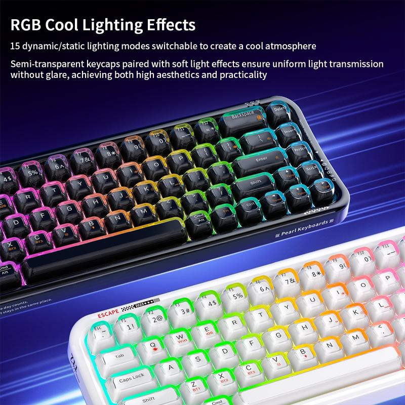 MOFii RGB Gaming Keyboard | 15 Light Effects, Cute Pink Transparent Keycaps, Rechargeable, BT/Wireless/Wired, US QWERTY