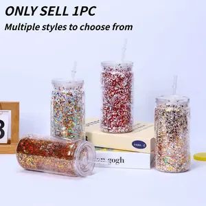 16oz Dual-Layer Plastic Cup, Christmas Glitter Powder, High Aesthetic Value, Perfect for Holidays, Festive Drinkware