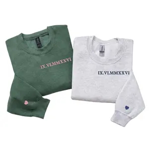 Personalized Embroidered Roman Numeral Hoodie or Sweatshirt – Matching Couple Outfits with Date and Initials, Anniversary Gift