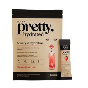 NEW YOU pretty hydrated Beauty Electrolyte Drink Mix, VERISOL Collagen & ElastaGLO Elastin, Supports Skin Elasticity & Hydration, Strawberry Yuzu Stick Packs, No Artificial Sweeteners
