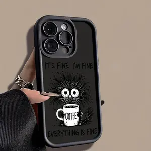 Funny Fluffy Monster Coffee Mug Phone Case，Black Humor Cartoon Style for iPhone 17 16 15 14 13 12 11 Plus Pro Max.