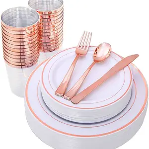 72-Piece Rose Gold Plastic Cutlery Set, Dinnerware, Includes Disposable Utensils & Party Plates, Perfect for Parties, Birthdays, Weddings