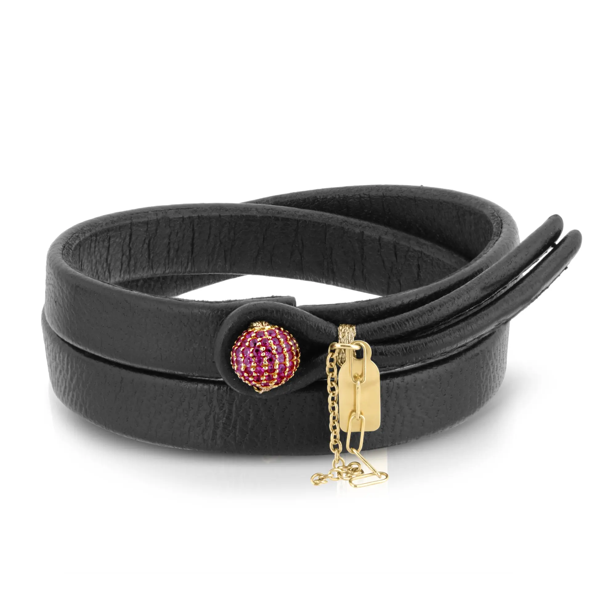 The EMPRESS 14k Gold Ruby Leather Bracelet