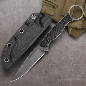 High-quality straight knife with full-CNC precision grinding, featuring a blade sheath for outdoor use. Portable camping survival gear includes a 5Cr15MOV blade, G10 fiber handle, and K sheath
