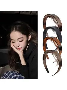 Wide edge tooth comb headband women's new high cranial top wash face pressure hair clip with teeth non-slip headband headgear hair bundle 4-piece set