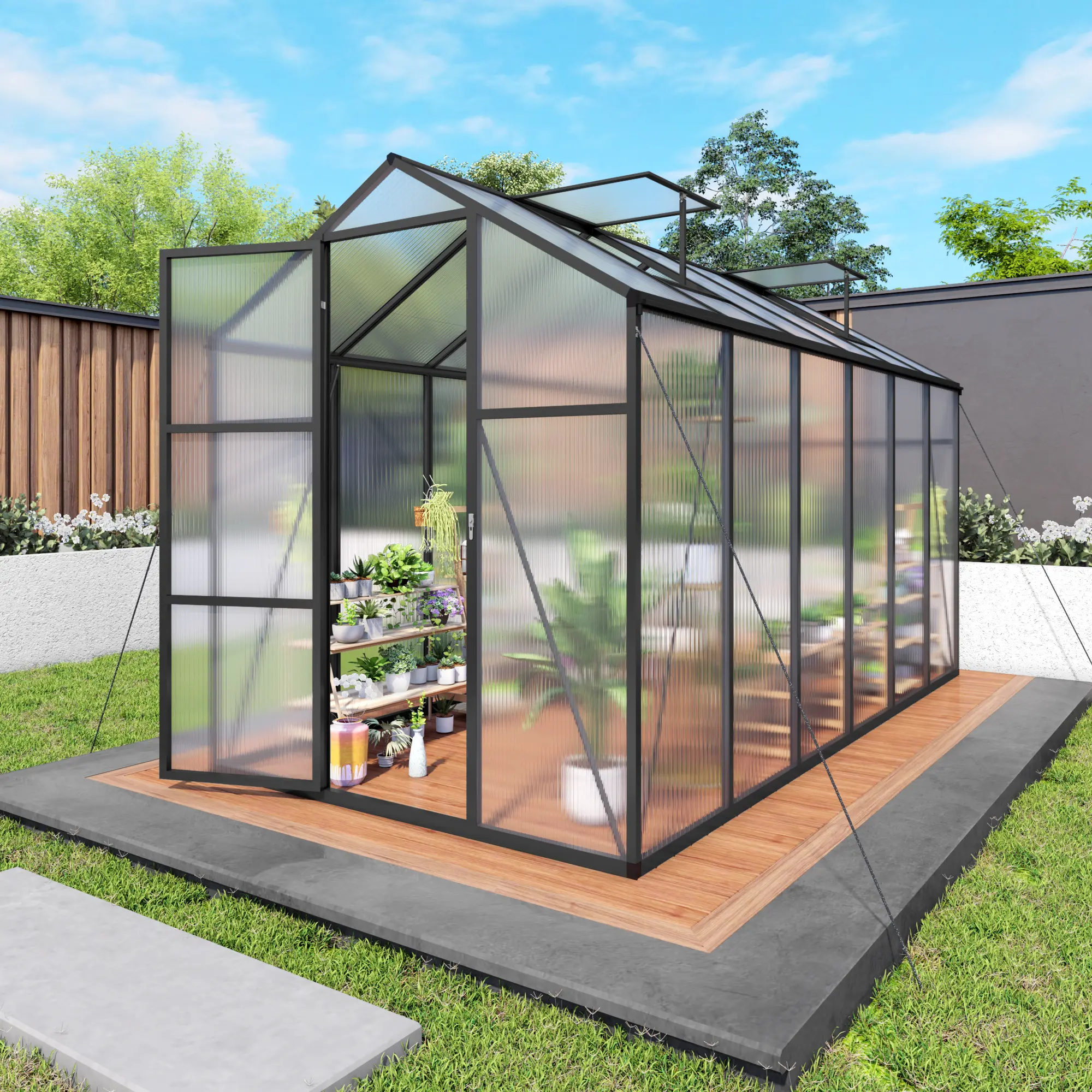 6x12FT Walk-in Outdoor Greenhouse Tent, Polycarbonate Garden Greenhouse with Sturdy Aluminum Frame, Adjustable Vents, Lockable Door & UV Protection for Backyard, Plant Growing Shelter, Living Room Table for Sofa Side, Bedroom, Office