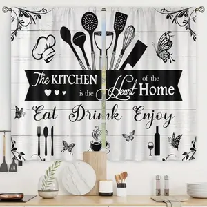 2 Panel 28"X40" Country Butterfly Leaves Curtain Set - Farmhouse Windows Curtains Living Room Kitchen Curtains For Bedroom, Semi-Sheer Polyester, Rod Pocket, Machine Washable - Perfect For Living Room, Kitchen, Bedroom Decor & Room Decor