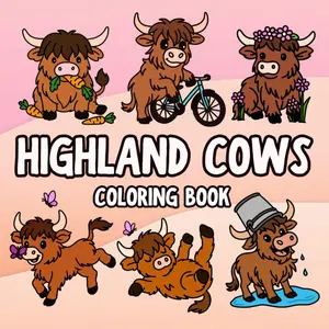 Highland Cows Coloring Book: 50 Bold and Easy Coloring Pages for Kids and Adults, Perfect for Relaxation and Stress Relief