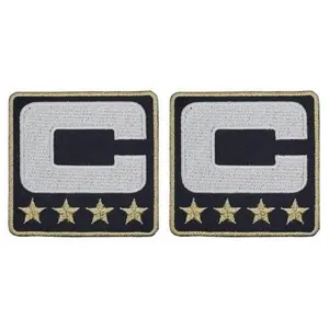 Black Captain C Patch 4 Stars Sewing On for Jersey Football, Baseball. Soccer, Hockey Jersey(Gold White) 2 Piece for Jackets, Vests, Hats, Backpacks, and Tactical Gears.