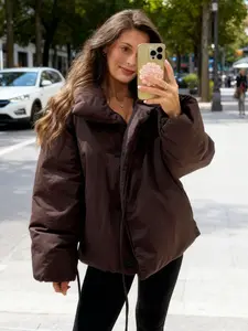 Women's Fall Winter Jacket Cut Out Down Coat High Neck Asymmetrical Tie Waist Design Oversized Comfortable Warm Multi-Functional Outerwear