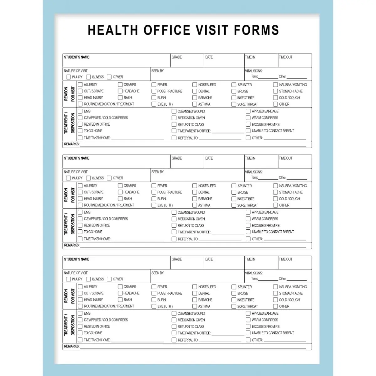 health office visit forms: Enhancing Nursing Efficiency with a Reference and Assessment Notebook, Specializing in Hospice and Palliative Medicine, ... Report for School Health Office Sign-ins.