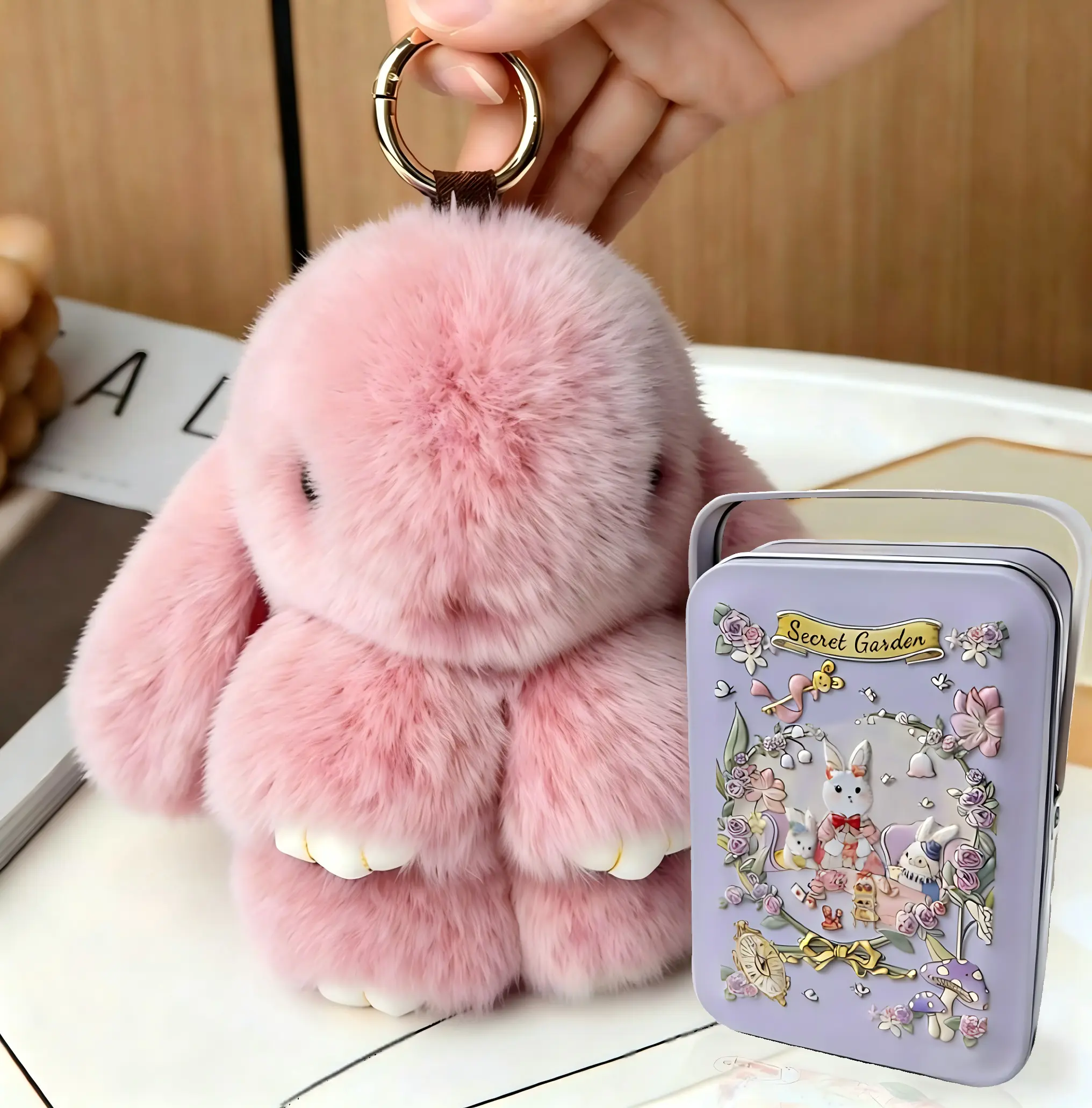 Fluffy Bunny Keychain Plush Rabbit Bag Charm, Keychain for Bags, Cute Animal Design, Perfect Christmas Gift for Girls, Adorable Car Key Ring & Purse Accessory, Fuzzy Keychain tiktokshopspringglowup