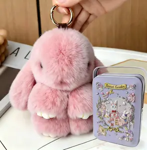 Fluffy Bunny Keychain Plush Rabbit Bag Charm, Keychain for Bags, Cute Animal Design, Perfect Christmas Gift for Girls, Adorable Car Key Ring & Purse Accessory, Fuzzy Keychain tiktokshopspringglowup