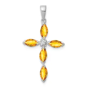 Sterling Silver Natural Citrine and Diamond Pendant