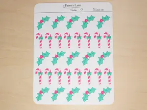 Winter011. Holly and Candycane Sticker Sheet