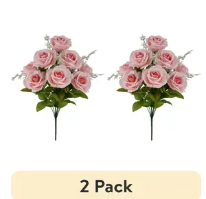 Indoor Artificial Flower Rose Bush, Pink Color, Assembled Height 17.5