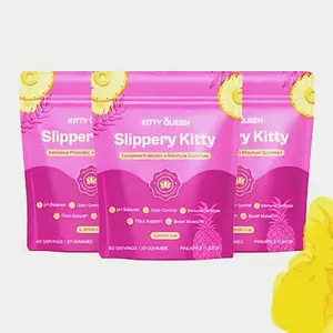 The More You Grab Slippery Kitty Feminine Probiotic + Moisture Gummies - All in One Solution with Slippery Elm 60 Count Pineapple Flavor