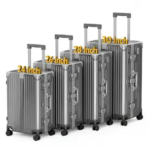 PHIVILLA Trunk Luggage, Large 24/26/28/30 Inch Thickened Aluminum Frame Luggage with TSA Spinner Wheels, 3-Layer PC Hardside Zipperless Travel Suitcase with Type-C USB Charging Port, Cup Holder