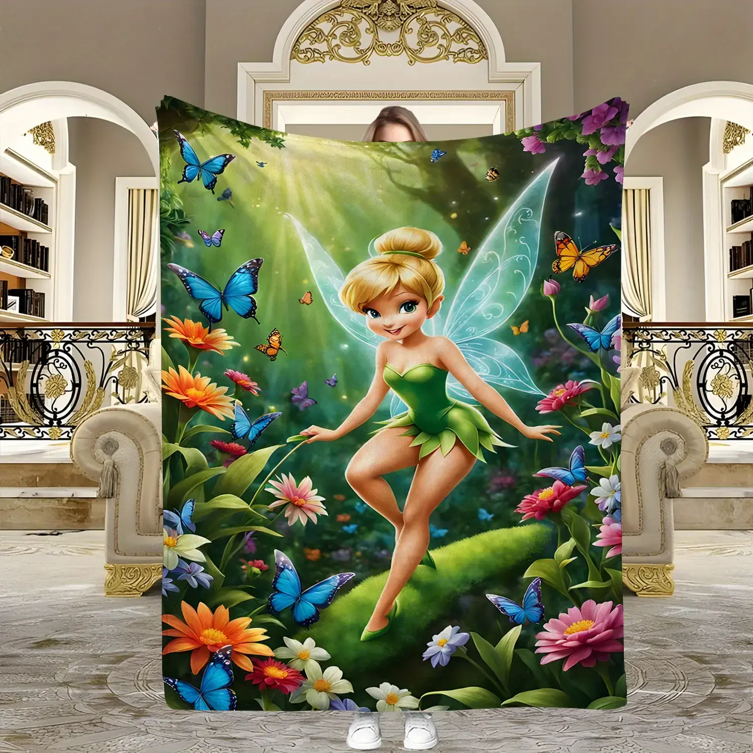 Tinker Bell Themed Printed Soft Throws Blanket - Comfy Blankets, Whimsical Innocent Design, Durable Home Furnishing Gift for Fans Cozy Bedding Throw Fairy Room Style