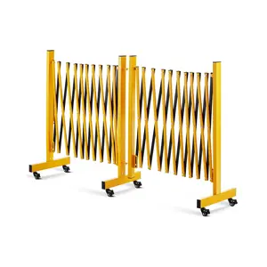 GARVEE 16 FT Expandable Metal Barricade Gate with Wheels, 360° Folding Portable Security Barrier, Retractable Traffic Fence for Road Construction, Garage, and Outdoor Use