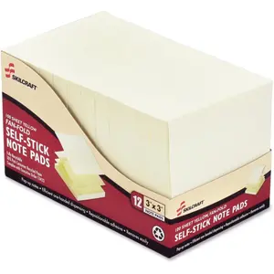 212 MAIN Skilcraft 3x3 Square Self-Stick Note Pads - Yellow, Unruled, Repositionable, Message-Focused, with Adhesive Strip