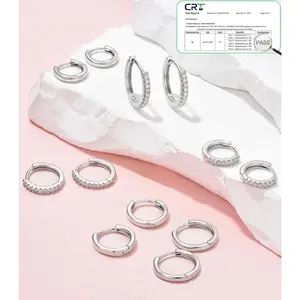 6 Pack Hypoallergenic Tiny Cubic Zirconia Cartilage Huggie Earring Stainless Steel Hoop Earrings Piercing Jewelry Fashion Accessories sleeper  hoop