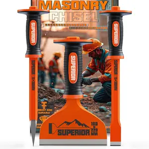 3Pcs Heavy Duty Masonry Chisel Set with Hand Guard Concrete Chisel Tools Including 12 Inch Point 12 Inch Flat 8.5 Inch Brick Chisels for Demolition Mason Carving Concrete