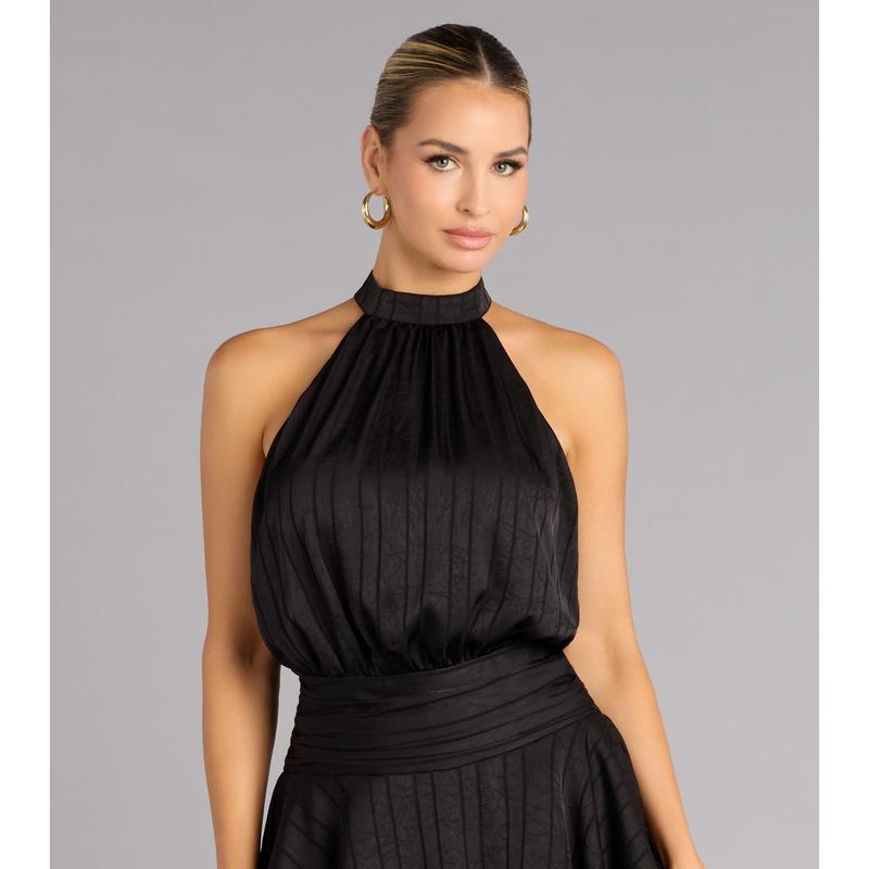 Glossy Moves Satin Halter Romper