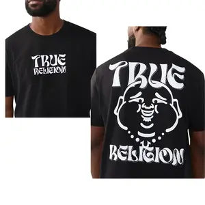 men black true religion budha graphic t shirt oversized back print cotton streetwear tee designer logo shirt urban fashion casual summer outfit regular fit, true religion, True Religion, true religion men